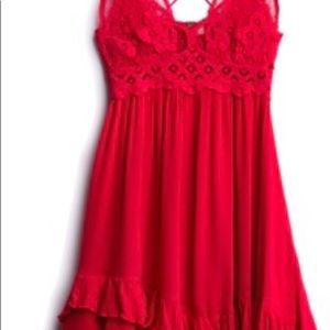 Free People dress, red, never worn, strappy, ruffled hem, lightweight, fun! NWOT